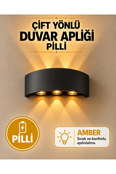 CASA RUVA Çift Yönlü Duvar Apliği PİLLİ -Amber Renk