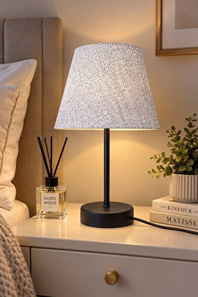 VENON SOFTLİNE Modern Abajur || GRİ KUMAŞ ŞAPKALI ✨ SİYAH ✨ Masa Lambası Mini...