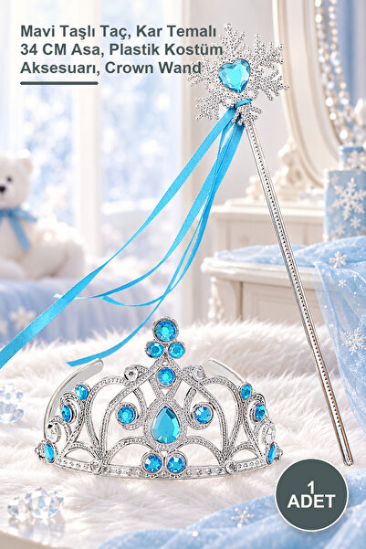 Yenilig 1 Piece Elsa Children's Crown and Wand Set – Crown with Blue Stones, ...