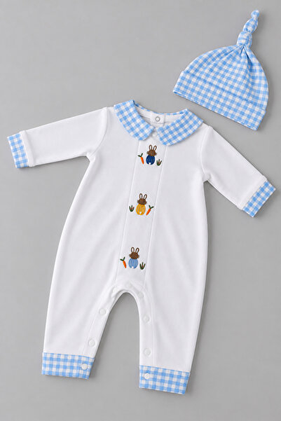 My Babies Label Premium Tavşan Nakışlı Pötikare Detaylı Yenidoğan Tulum & Ber...