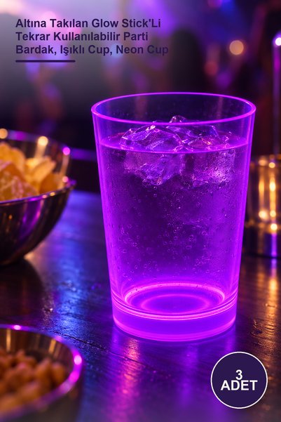 Yenilig 3 Pieces of Purple Light-Up Cups – Reusable Party Cups with Glow Stic...