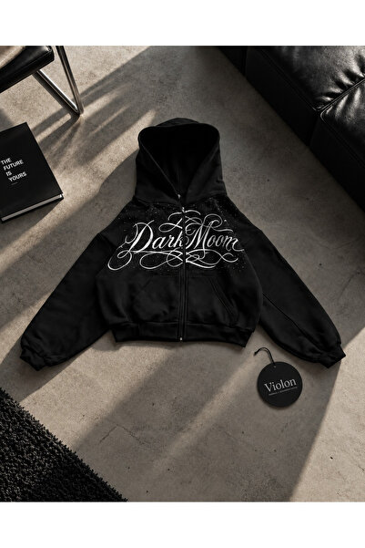 Violon Dark Moon Crystal Zip Hoodie Siyah