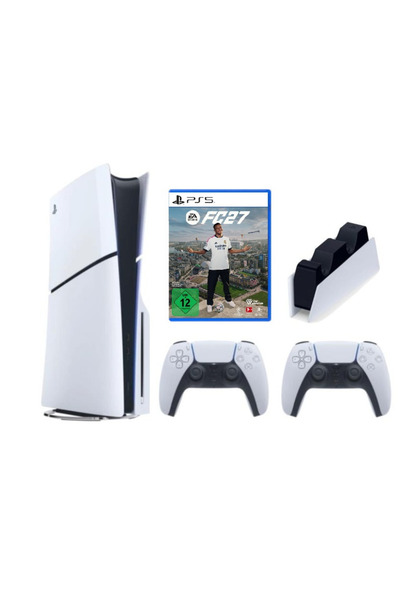 Sony Playstation 5 Slim Cdli + 2.kol Dualsense + Şarj İstasyonu + PS5 FC27 (İ...