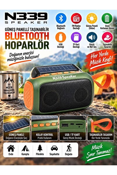 VEROXA Solar Güneş Panelli Kablosuz Bluetooth Hoparlör Fm Radyo Taşınabilir S...