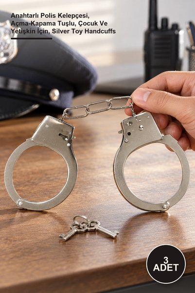 Yenilig 3 Adet Metal Kelepçe Oyuncak – Anahtarlı Polis Kelepçesi, Açma-Kapama...