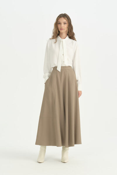 Nihan Segmented Modern Skirt - Mink