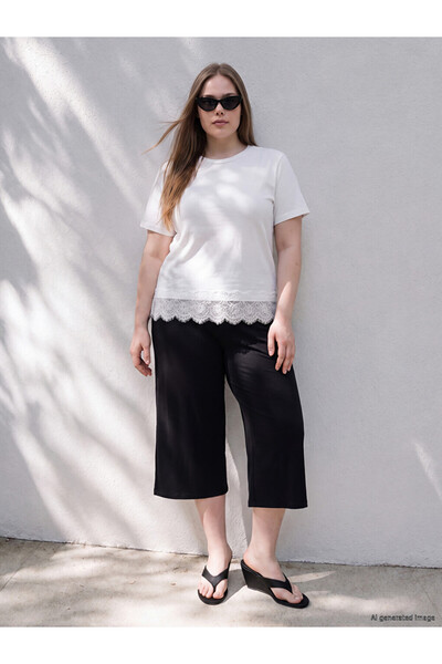 LC Waikiki Ozmarka New Season Black Large Size Women's Capri with Elastic Waist