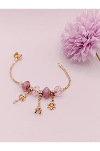 Genel Markalar EYFEL TEMALI, PEMBE CHARMLI, GOLD BİLEKLİK