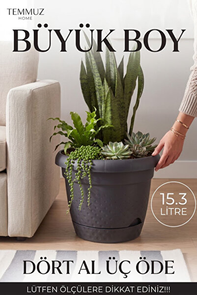 TEMMUZ HOME Tabaklı Dekoratif Saksı - Modern İç ve Dış Mekan Çiçeklik(Tüm ölç...
