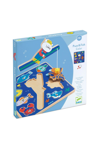 djeco Wooden Puzzle 2 in 1 PUZZ & FISH COLOR