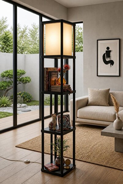 Supply Home Last Chance 3 Raflı Dekoratif Lambader Siyah E27 Duy Modern Köşe ...