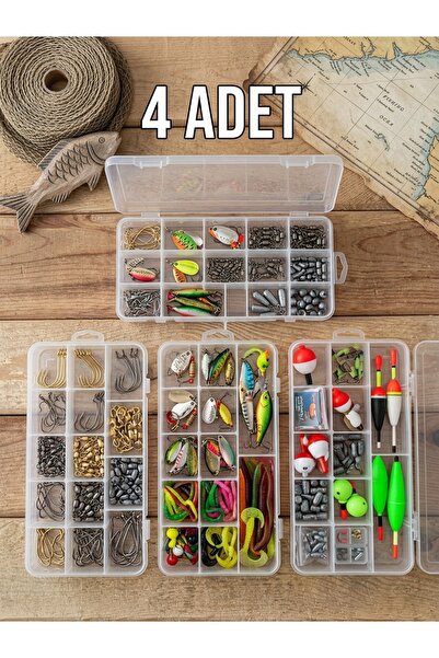 BERMİRA Home Collection 4 Adet Şeffaf 12 Bölmeli Balıkçı Malzeme Kutusu Takı ...