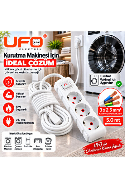 UFO Yüksek Güçlü Cihazlar İçin Uzatma Kablosu 3x2,5 mm² – Kurutma Makinesi Ça...