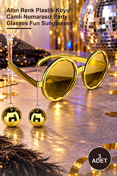 Yenilig 3 Pieces of Disco Party Glasses with Earrings – Gold Color Plastic Da...