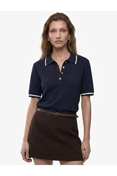 Koton Striped Contrast Detailed Short Sleeve Buttoned Polo Collar Knitwear Sw...