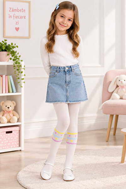 Penti Dres fetițe Young „Mini Hearts Line” 30 DEN – dungi colorate, alb