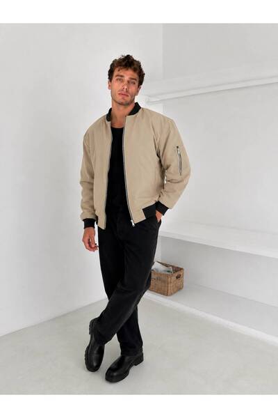 Hazhers Men's Bomber Jacket with Stand Collar and Zipper, Seasonal Coat