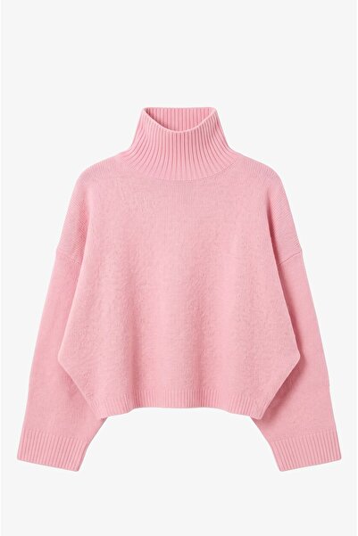 Havoş Rosafarbener Pullover mit Fledermausärmeln und weicher Textur
