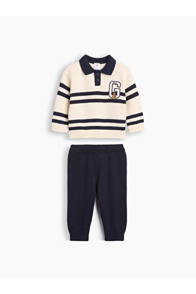 GAP Bebek Beyaz Bebek Çizgili Polo Kazak Outfit Set