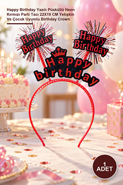 Yenilig 1 Piece Birthday Crown – Neon Red Party Crown with Happy Birthday Wri...