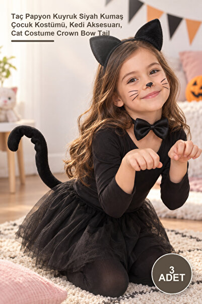 Yenilig 3 Pcs Cat Costume Set – Crown Bow Tie Tail Black Fabric Kids Costume,...