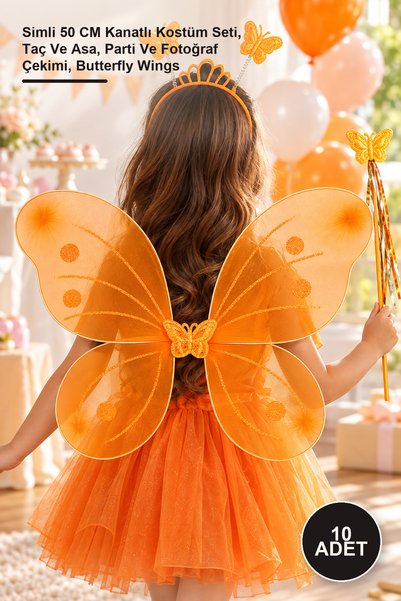 Yenilig 10 Pieces Orange Butterfly Girl Set – Costume Set with Glittery 50 cm...