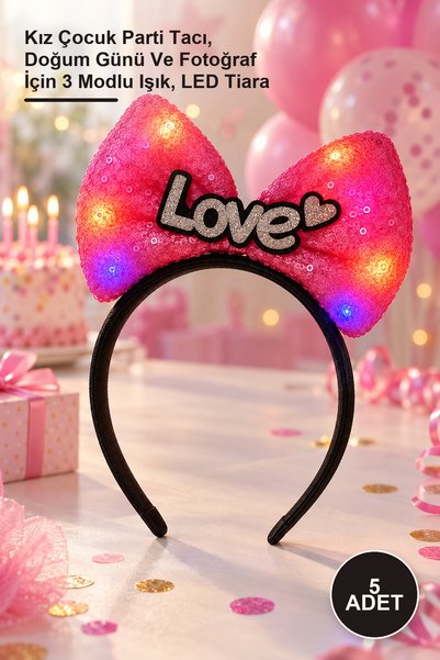 Yenilig 5 Pcs Led Lighted Fuchsia Bow Crown with Love Lettering – Girls' Part...