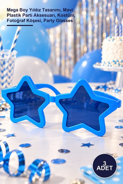 Yenilig 3 Pieces Mega Type Star Party Glasses – Mega Size Star Design, Blue P...