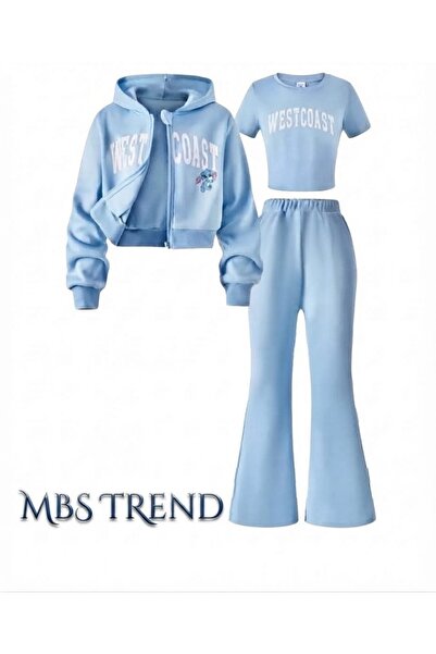 Kids Seasonal Girls' Baby Blue "West Coast" Printed 3-Piece Tracksuit Set (Zi...