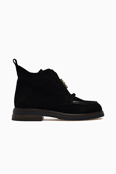 Mammamia Women's Leather Boots with Buckle Detail 26K D26Kb-1960 Black Suede