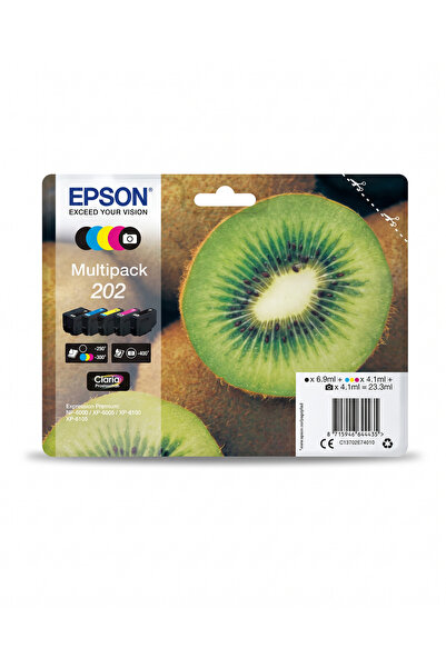 EPSON Σετ 5 Γνήσιων Φυσιγγίων Μελάνης 202 Multipack Kiwi, Φωτογραφικό Μαύρο κ...