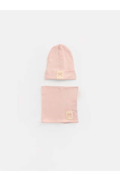 LC Waikiki Özmarka New Season Pink Bow Detailed Baby Girl Beanie and Neck Collar