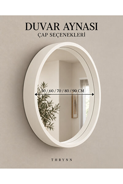 Yuvarlak Duvar Aynası Beyaz Çerçeveli Dekoratif 50–60-70-80-90 cm Şifonyer ve Makyaj Masası Üstü