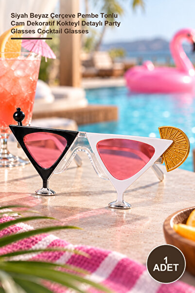 Yenilig 1 Piece Cocktail Glasses – Black and White Frame with Pink Tinted Gla...