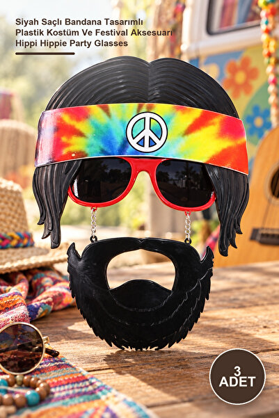 Yenilig 3 Hippie Party Glasses – Plastic Costume and Festival Accessory with ...