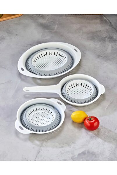 3'lü Katlanabilir Süzgeç Seti - Saplı, Yuvarlak ve Derin Modeller • BPA Free • Kolay Temizlik