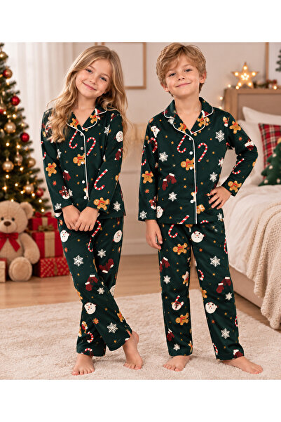 zahider Girls and Boys Unisex Model Christmas Special Patterned Buttoned Long...