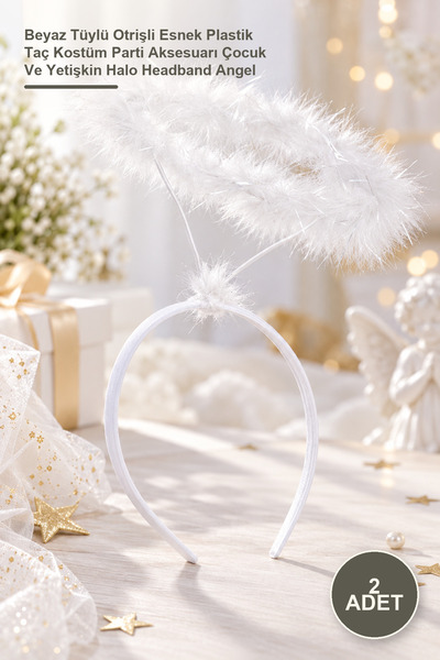 Yenilig 2 Pieces Angel Crown – Flexible Plastic Crown with White Feathers Cos...