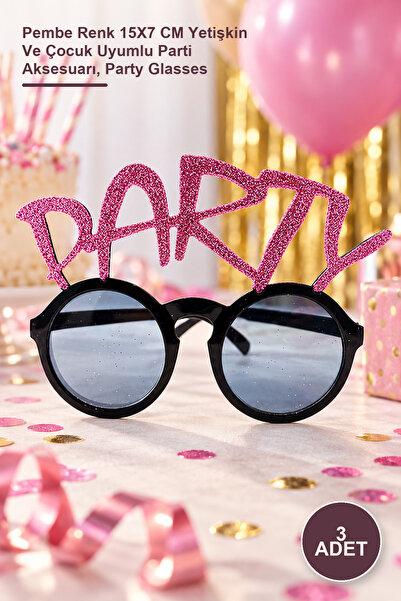 Yenilig 3 Pieces of Party Written Glittery Party Glasses – Pink Color 15X7 cm...
