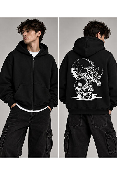 Dupe Design Unisex Γοτθική Ζακέτα με Κουκούλα και Φερμουάρ, Υπερμεγέθης, με Σ...