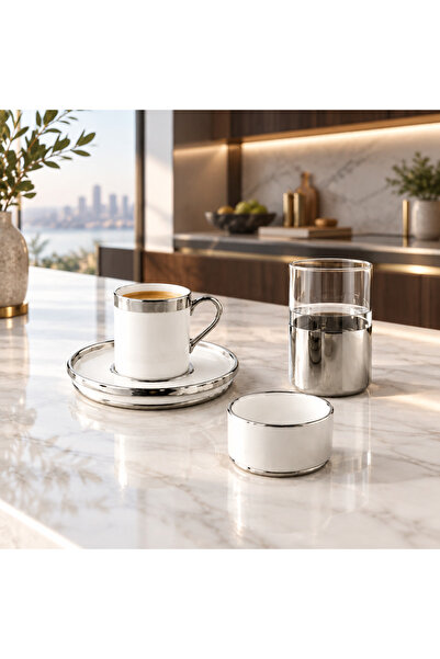 English Home Harmony Silver Porcelain Single Coffee Presentation Set 4 Pieces