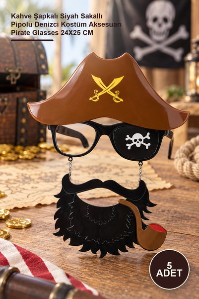 Yenilig 5 Pieces Jack Sparrow Pirate Glasses – Black Bearded Pirate with Brow...