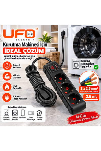 UFO Yüksek Güçlü Cihazlar İçin Uzatma Kablosu 3x2,5 mm² – Kurutma Makinesi Ça...