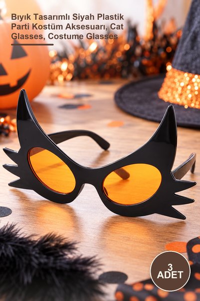 Yenilig 3 Pieces Cat Glasses – Black Plastic Party Costume Accessory with Whi...