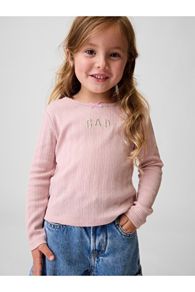 GAP Kız Bebek Açık Pembe Arch Logo Pointelle T-Shirt