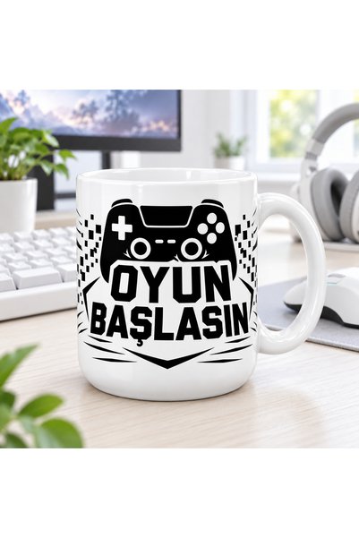 HiperAD Reklam Let the Game Begin Written Porcelain Mug Cup 300 ml Gamer Play...
