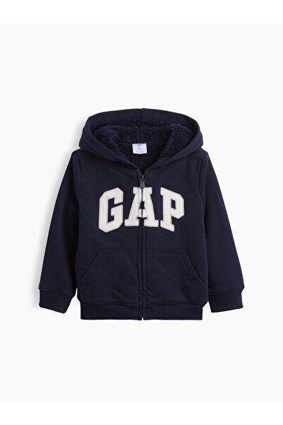 GAP Erkek Bebek Lacivert Logo Sherpa Fermuarlı Sweatshirt