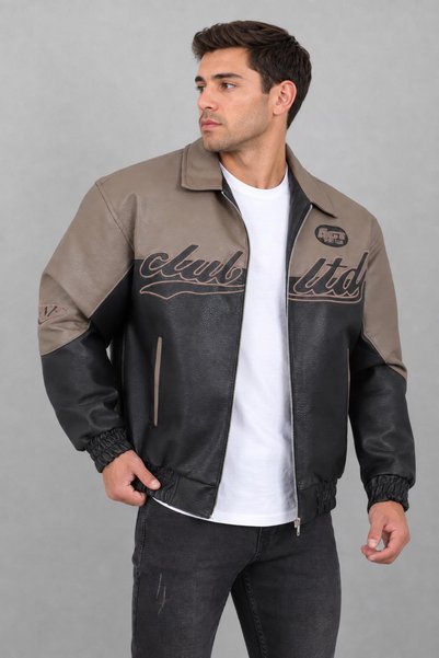 ByTrend Baskılı Çift Renk Oversize Suni Deri Mont KMD 882_50531-1