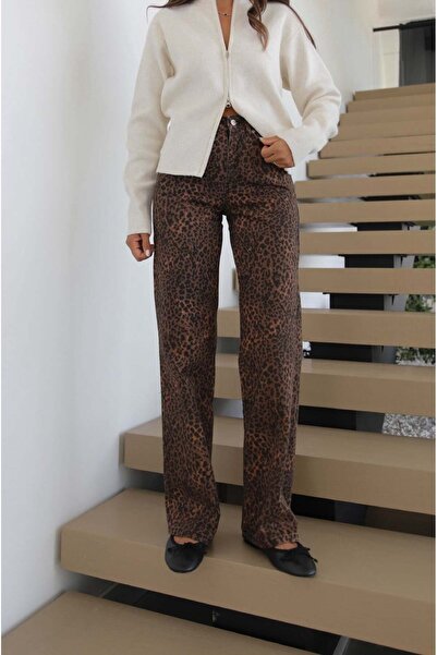Havoş Kahve Leopar Kuzmina Straight Jean