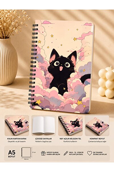 ÖZ KIRTASİYE Pembe Kedicik A5 Çizgisiz Defter